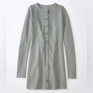 American Eagle Outfitters Gray Long Sleeve Button Dress